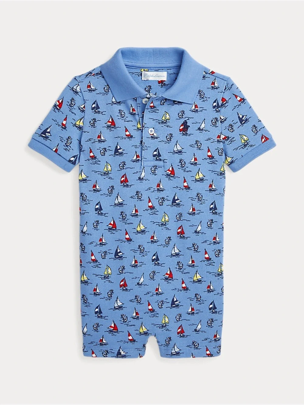 Ralph Lauren Baby Boy Sailboat Print Cotton Mesh Polo Shortall Romper - 6M - NWT